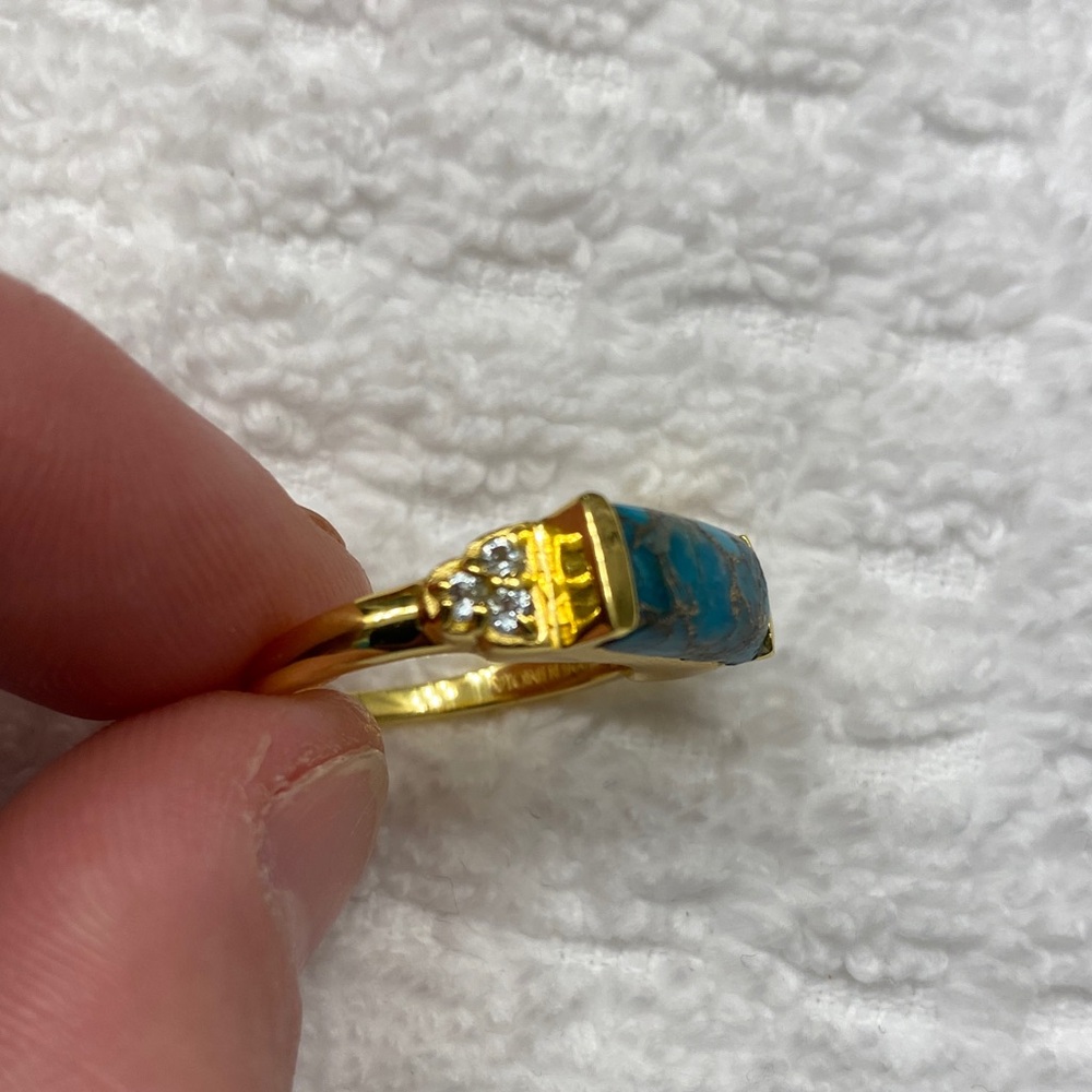 Turquoise and Blue Topaz Gold Ring - Picture 3 of 8